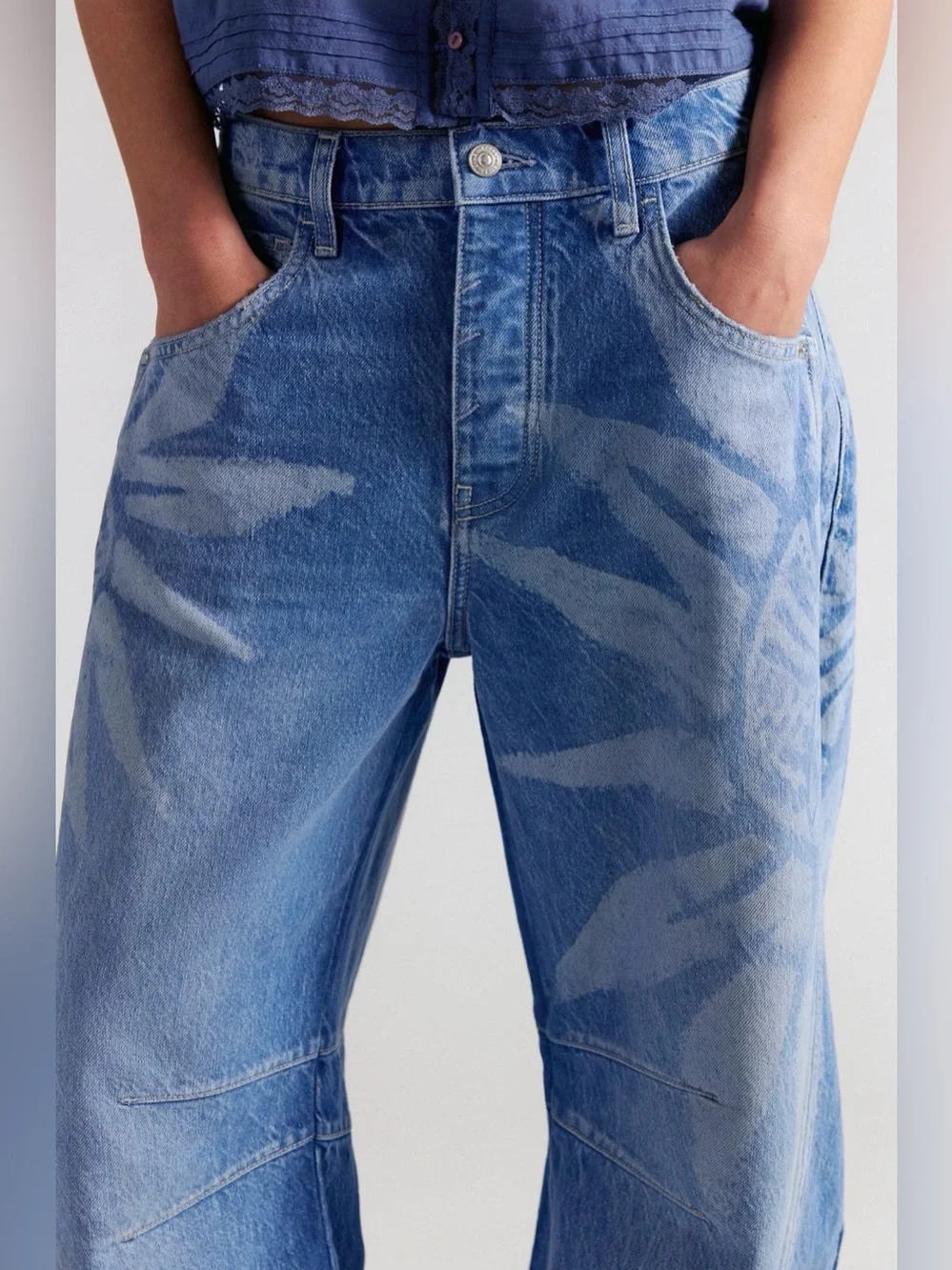 Free People Printed Good Luck Barrel Jeans
